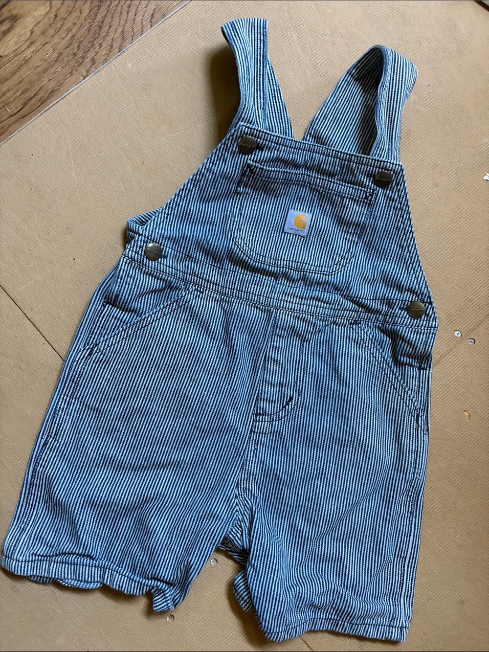 Carhartt Blue and White Pinstripe Kids Shortalls 4T